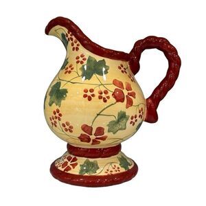 Heartfelt Kitchen Creations Youngs Ivy Decorative Pitcher Floral Tan Red Ceramic